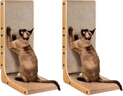 EHEYCIGA Cardboard Cat Scratcher for Indoor Cats, 26.8 Inch L Shaped Vertical Cat Scratching Board with Ball Cat Toy, Large Cat Scratcher Pad, Brown (Pack of 2) by EHEYCIGA
