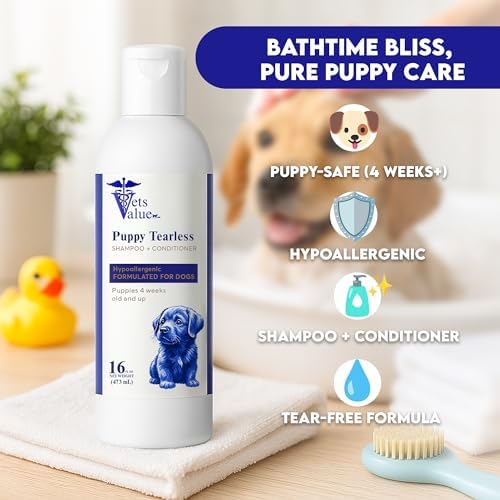 Puppy Tearless Shampoo & Conditioner - Gentle Wash for Puppies with Sensitive Skin – Mild, Tear-Free Formula Suitable for Dogs 4 Weeks and Older – Made in the USA (16 oz) - Image 2