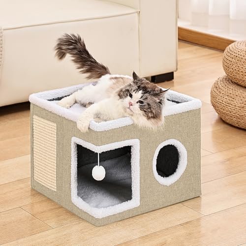 Large Cat Houses for Indoor Cats with Fluffy Ball and Scratch Pad - Image 7