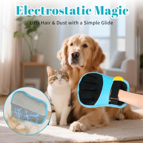 Pet Hair Removal Gloves, Blue and Black Colors, Static Hair Removal, Adjustable Strap, Reusable for Clothing, Sofa, Car Seat, Set of 2 - Image 6
