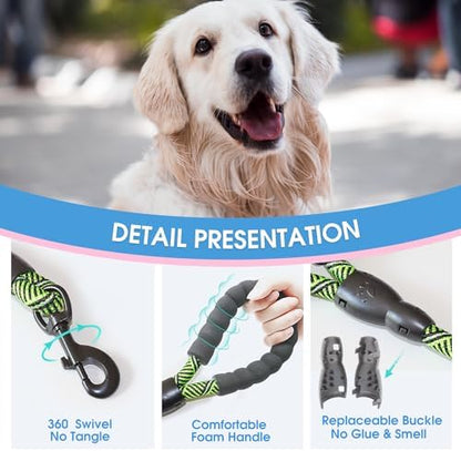 BAAPET 2/4/5/6 FT Dog Leash with Comfortable Padded Handle and Highly Reflective Threads for Small Medium and Large Dogs (5FT-1/2'', Black Green) - Image 3