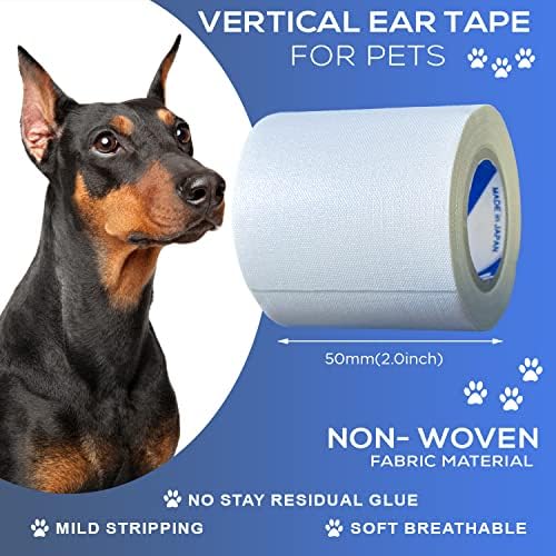 Ear Tape for Dogs 1 Pack with Dog Ear Cleaner Cotton Swabs, Self Adhesive Cotton Tape for Dog Ear Protection and Support, Ear Care Set for Dogs (2.0 inch (50 mm)) - Image 2