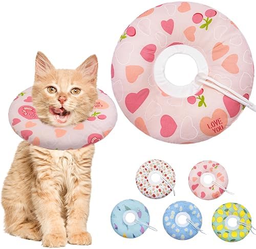 Seyezo Cat Cone Collar Soft, Adjustable Cat Recovery Cone, Pink Heart, S by Seyezo
