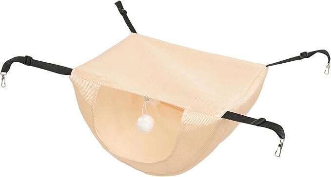 FAVOMOTO Cat Hanging Bed Kitten Nest Breathable Sandwich Mesh Pet Hammock Washable Small Beige for Indoor Cage Use