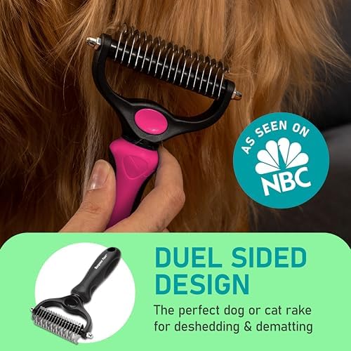 Maxpower Planet Hair Brush - Double Sided Shedding, Dematting Undercoat Rake for Dogs, Cats - Extra Wide Dog Grooming Brush, Pink - Image 2