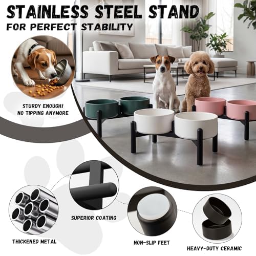 Raised Ceramic Dog Bowl Set with Stand, 3.5 Cups Elevated Dog Food Stand - Image 3