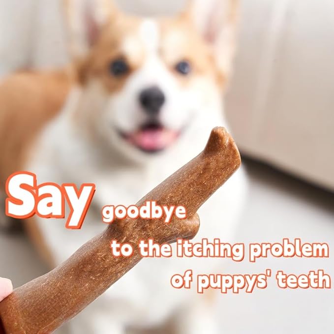 Puppy Teething Toys: Natural Puppies Chew Toys to Clean Teeth or Relieve Boredom - Suitable for Small Dogs 2-10lbs - 2 Pack Chicken Bone + Branch