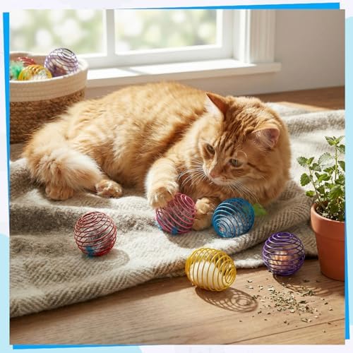 Jecery 5 Pcs Cat Toys Spring,Feathered Radish,Multicolor - Image 6