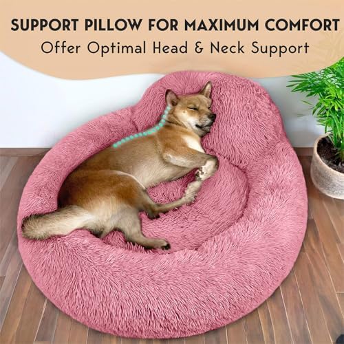 PetJett Calming Medium Dog Bed - 30'' Round Dog Beds, Anti-Slip & Washable Super Soft Fluffy Plush Donut Bed, Anti-Anxiety Premium Comfort Pet Bed, Fits Dogs up to 45 lbs - Pink - Image 2