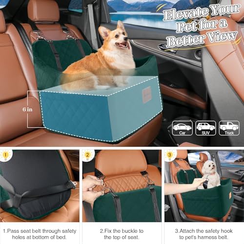 Dog Booster Car Seat for Dogs up to 35lbs, Safety Pet Car Seats with Anti-Slip Bottom, Travel Booster Dog Bed with 2 Storage Pockets (Green, Medium) - Image 6