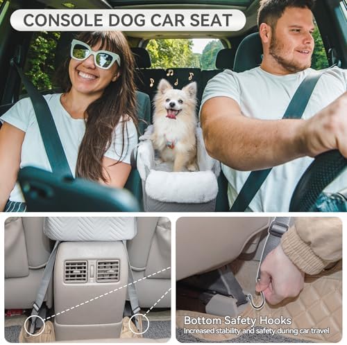 PETSFIT Console Dog Car Seat, Portable Small Dog Car Seat with Safe Protective Hooks, Luxury Dog Carseat Includes Safety Leash and Storage Pocket for Pets Up to 9 lbs (Grey) - Image 2