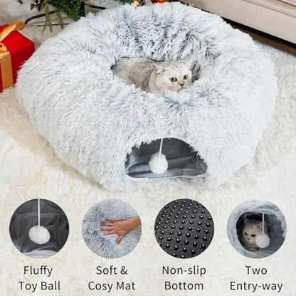 Cat Tunnels for Indoor Cats, Cat Tunnel Bed Under Christmas Tree, Collapsible Donut Tunnel for Medium & Large Cat, Peekaboo Cave Toy, Gray - Image 5
