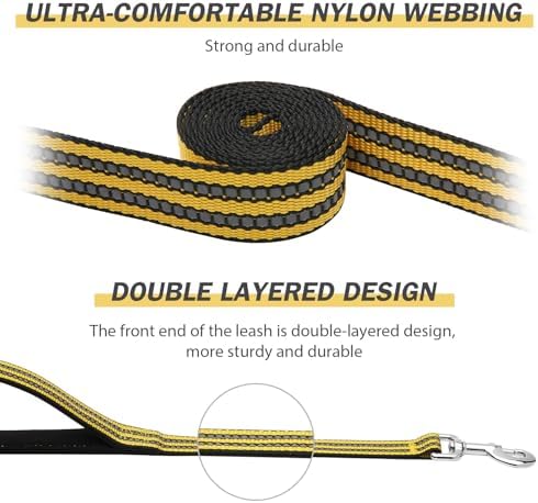 Hikiko 6FT Dog Leash with 2 Padded Handles Reflective,Yellow - Image 2