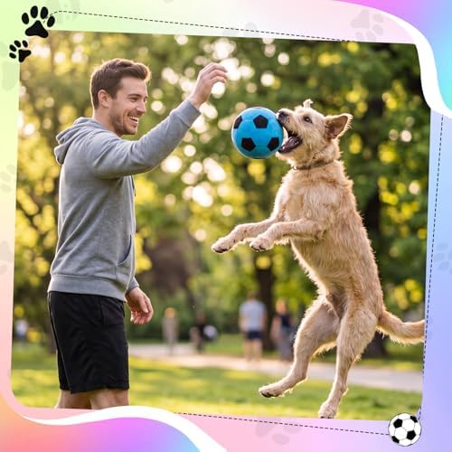 Blueweenly 6 Pcs Stuffed Soccer Ball Dog Toys, 4 Inch Squeaky Football Dog Toys, Soft Interactive Chew Indoor Outdoor Playing Supply for Small Medium Large Pet Rolling Tossing Chasing Game, Multicolor - Image 6