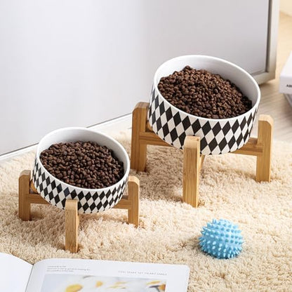 Petygooing Raised/Elevated 15°Slanted Ceramic Dog Bowl for Small Breeds,Tilted Anti Slip Pet Bowl,Food Water Dish with Stand for Cats and Small Dogs Puppy 13.5 OZ (5.1In / 1.7 Cups) Black Rhombus - Image 6