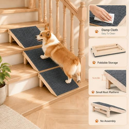 3 Pack Foldable Dog Ramp for Stairs – Anti-Slip Pet Steps for Small/Senior Dogs, Space-Saving Portable Indoor/Outdoor Dog Stairs for Sofa Car Bed, Joint-Friendly Ramp for Arthritic Pets - Image 3