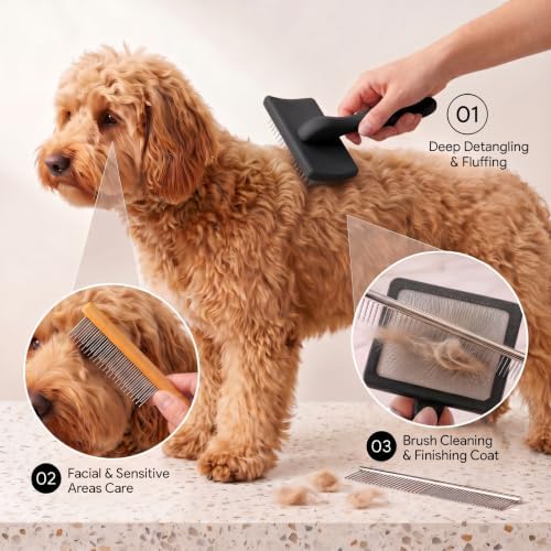 Slicker Brush for Dog, Doodles, Poodles & Long Haired Cats, Black - Image 2