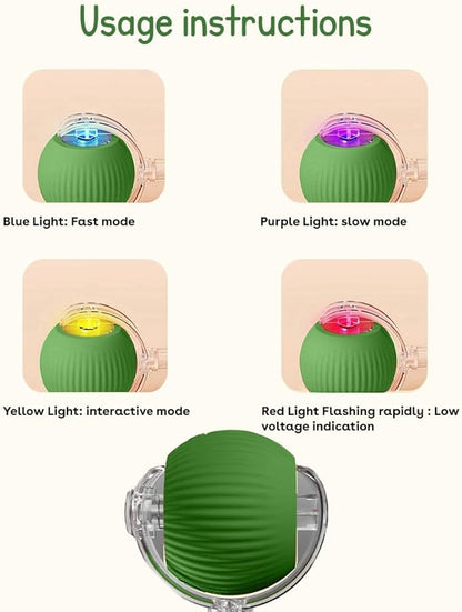 Interactive Cat Toy Ball, Automatic Intercative Cat Toys for Indoor Cats, The 3rd Generation Agile Moving Cat Ball with Elastic Mesh Tail, Toys for Indoor Adult Cats (Green)
