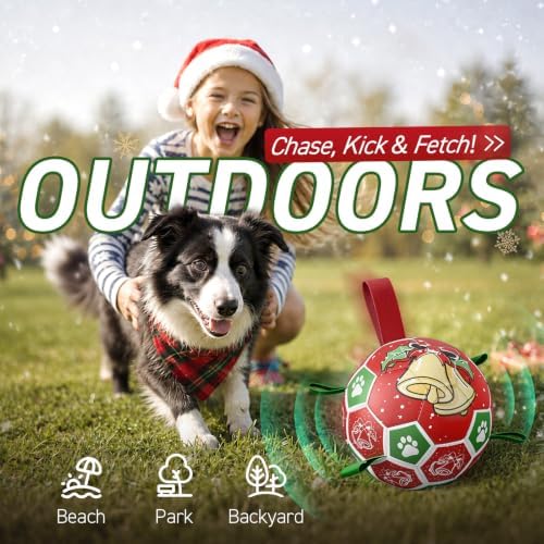QDAN Christmas Dog Balls with Straps, Squeaky Dog Toys for Indoor Outdoor Playing, Puppy Birthday Gifts, Pet Toy Ball, Durable Herding Balls for Dogs (8 Inch) - Image 6