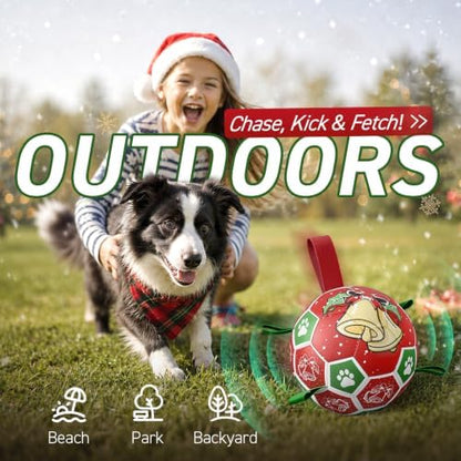 QDAN Christmas Dog Balls with Straps, Squeaky Dog Toys for Indoor Outdoor Playing, Puppy Birthday Gifts, Pet Toy Ball, Durable Herding Balls for Dogs (8 Inch) - Image 6