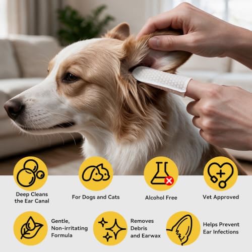 Pet Ear Finger Wipes, Hypoallergenic, Rinse-Free, Thick Dual-Textured Ear Cleaning Wipes Effective Remove Dirt and Wax for Dogs & Cats(50pcs, Unscented) - Image 5