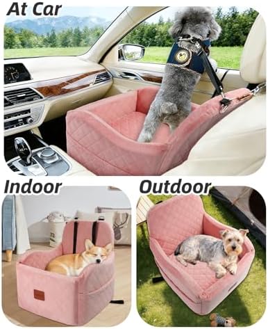 Lealchum Dog Booster Car Seat for Small/Medium Dogs,Soft Puppy Portable Car Seat with Elevated Cushion,Fits in Front/Back Seat,Fully Detachable and Washable,Easy to Install (Pink, Medium) - Image 4
