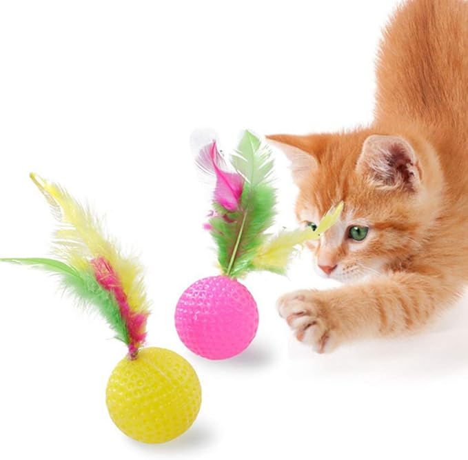 POPETPOP Cat Teasing Toy Badminton Voice 24pcs Cat Interactive Toys Bells Random Color