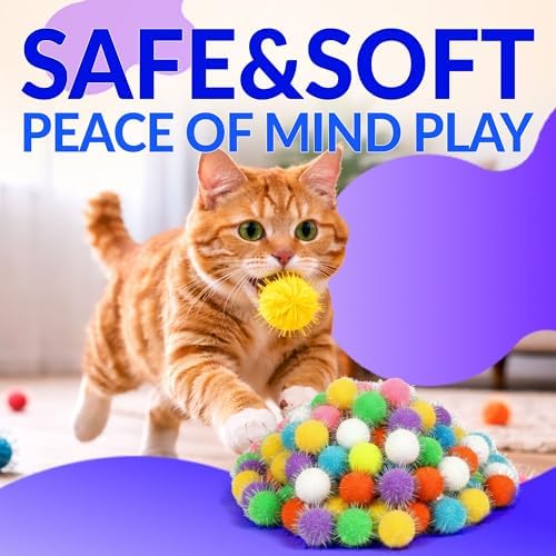 HA SHI Sparkle Cat Toy Balls 200 Pack, Tinsel Pom Poms with Storage Jar - Image 5