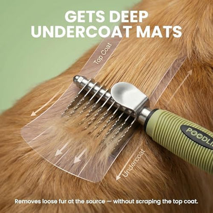 Poodle Dematting Fur Rake Comb Brush for Dogs and Cats - Long 2.5" Steel Safety Blades Metal Comb for Detangling Matted or Knotted Undercoat Hair (Green) - Image 3
