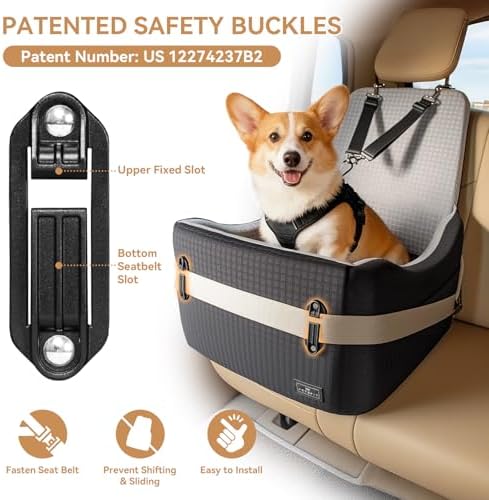PETSFIT Dog Car Seat with Patented Safety System, 5" Elevated Cushion - Image 2