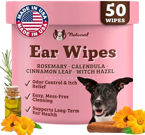 Natural Dog Company Ear Wipes for Dogs – Gentle Ear Cleaning Wipes for Wax, Odor & Itchy Ears, Soothing Cleaner with Aloe & Witch Hazel for Daily Care, 50 Count by NaturalDogCompany