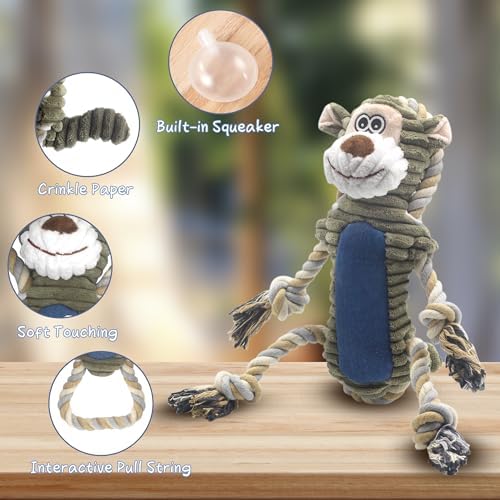 BUYPOW Funny Plush Dog Chew Toys, Squeaky Dog Toys, Interactive Tug of War Puppy Toys, Stuffed Dog Toys for Small, Medium and Large Dogs - Monkey - Image 2