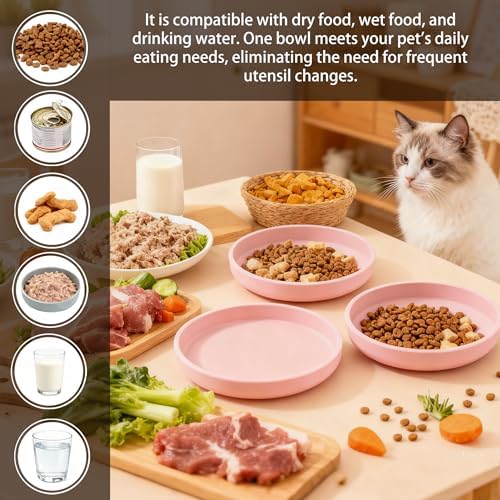 2 Pcs Silicone Cat Bowls 7″ Flat Dog Bowls Non-Slip Shallow Puppy Plates Relief Whisker Fatigue Pet Dishes Set for Dry ＆ Wet Food, Pink - Image 6