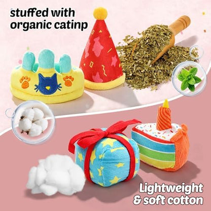 CiyvoLyeen Plush Birthday Catnip Toys for Indoor Cats 6 Pack - Image 4