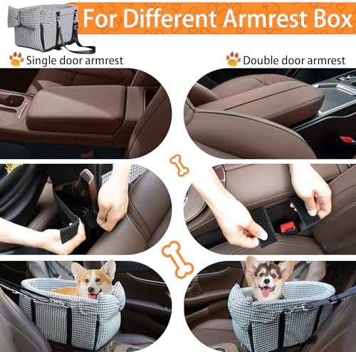 Center Console Dog Car Seat Dog Bed for Car Console Portable Armrest Booster Seat Carrier for Small Medium Dogs Anti-Collapse for Puppy Pet Up to 15 Lbs（Grid Black） - Image 4