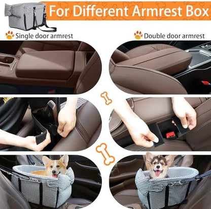 Center Console Dog Car Seat Dog Bed for Car Console Portable Armrest Booster Seat Carrier for Small Medium Dogs Anti-Collapse for Puppy Pet Up to 15 Lbs（Grid Black） - Image 4