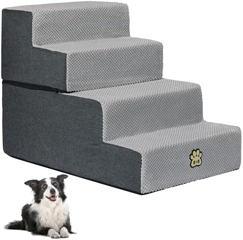4-Step Foam Dog Stairs for Small Dogs and Cats, 18-Inch, Gray by OYLZ