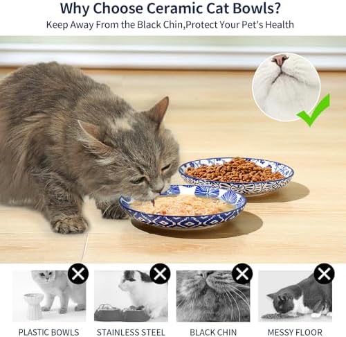 Selamica 6 Inch Ceramic Cat Bowls, Set of 6, Vintage Blue - Image 4
