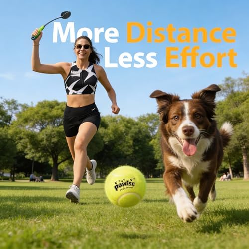 PAWISE Dog Ball Launcher for Small & Medium Dogs, 12.2" Dogs Fetch Toy with Tennis Ball + 3-Pack Squeaky Tennis Balls, Portable Hands-Free Pick-Up Thrower for Indoor & Outdoor Play - Image 5