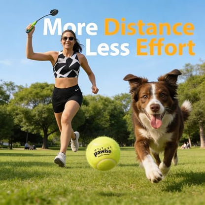 PAWISE Dog Ball Launcher for Small & Medium Dogs, 12.2" Dogs Fetch Toy with Tennis Ball + 3-Pack Squeaky Tennis Balls, Portable Hands-Free Pick-Up Thrower for Indoor & Outdoor Play - Image 5