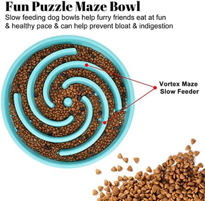 Slow Feeder Large Dog Bowl - Non Slip Maze Puzzle Bowl for Medium Dogs - Blue - Image 2