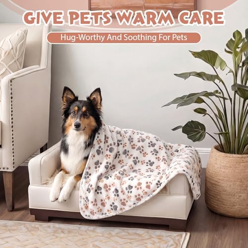 Tegeme 12 Pcs Pet Blankets 41 x 30 Inch Soft Fluffy Fleece Dog Cat Warm Paw Print Pattern Blankets Flannel Throw for Pets Dog Puppy Cat(White, Gray) - Image 4