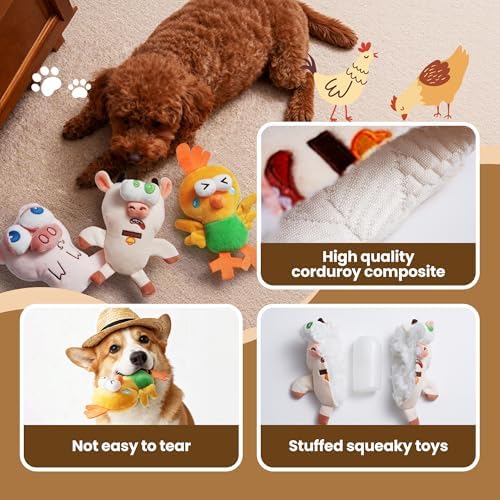 Nocciola Squeaky Dog Toys, Durable Farm Critter Plush Stuffed Dog Toys with Crinkle & 3 Unique Realistic Animal Squeak Sounds to Keep Dogs Busy, Puppy Teeth Toys for Small, Medium & Large Dogs - Image 3