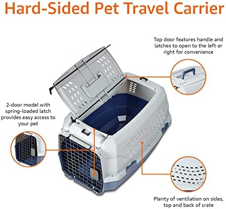 Amazon Basics Sturdy Portable 2-Door Top-Load Hard-Sided Pet Travel Carrier with Secure Ventilation, Handle, Front & Top Entry for Dogs, Cats, 22.8"L x 15"W x 13"H, Gray & Blue - Image 4