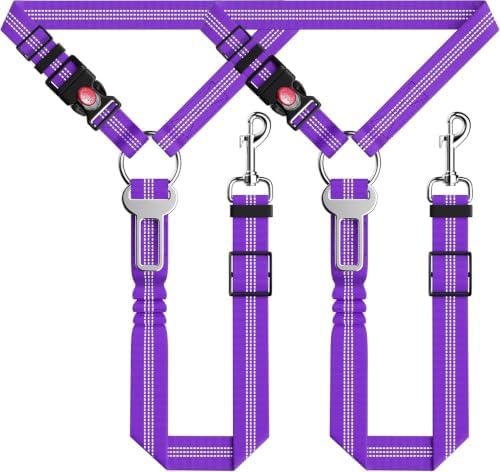 Seyezo Dog Car Seat Belt for Car, 2 Piece Set Retractable Dog Car Harness Adjustable Reflective Dog Seatbelt for Vehicle Headrests, Dog Safety Restraint Seatbelt Heavy Duty& High Elastics, Purple by Seyezo