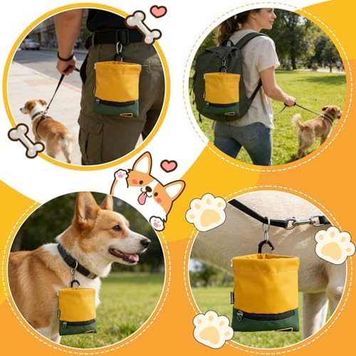 LIOPARD Portable Dog Treat Pouch, Hands-Free Pet Training Snack Bag with Carabiner, Auto-Closing Nylon Fabric Dog Walking Bag for Outdoor Use & Puppy Travel (Yellow) - Image 6