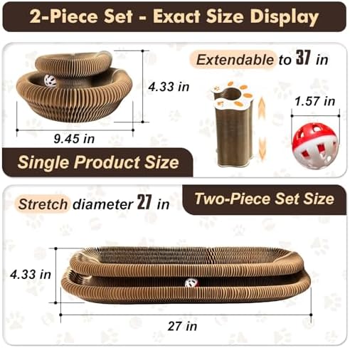 2-Pack Cat Pad Scratcher Toys, Magic Organ Cat Toy & Kitty Curls Cat Toy, Interactive Cardboard Cat Scratching Board with Bell Balls, Corrugated Scratcher for Indoor Cats, Furniture Protection - Image 3
