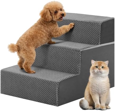 DUMOS Dog Stairs for Small and Medium Dogs, 3-Step Pet Steps, Grey by DumosLifestyle