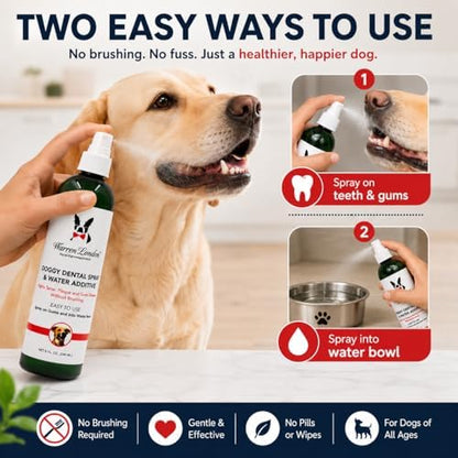 Warren London Doggy Dental Spray & Water Additive for Dogs & Cats, Fresh Breath Oral Care, Peppermint Honey Teeth & Gum Support, No-Brush Pet Mouth Spray, Made in USA, 8 oz - Image 3