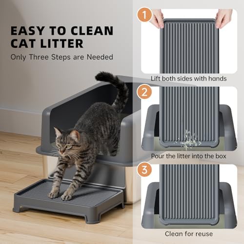 Booche Cat Ramp for Litter Box Elevated Litter Ramp for Cat Litter Boxes, Washable Easy Cleaning Steps with Filter Functions Suitable for Small & Elderly Cats(14"x10"x2.5") - Image 4